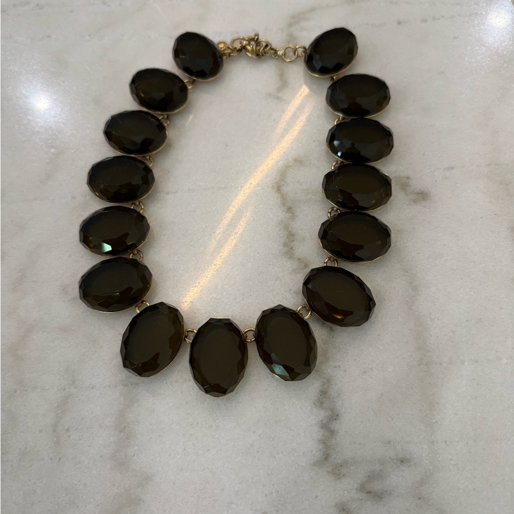 J. Crew Olive Green and Gold Statement Necklace
